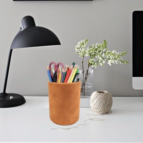 Fosinz Leather Pen Holder Light Brown Pencil Holder Desktop Elegant Pen Holder for Desk Stationery Organizer for School Office Home Dorm - Image 3