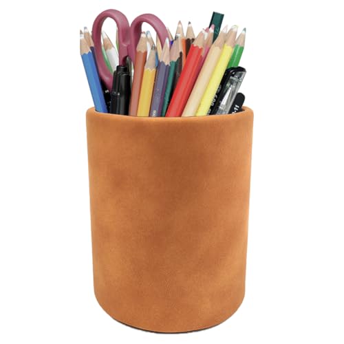 Fosinz Leather Pen Holder Light Brown Pencil Holder Desktop Elegant Pen Holder for Desk Stationery Organizer for School Office Home Dorm - Image 1