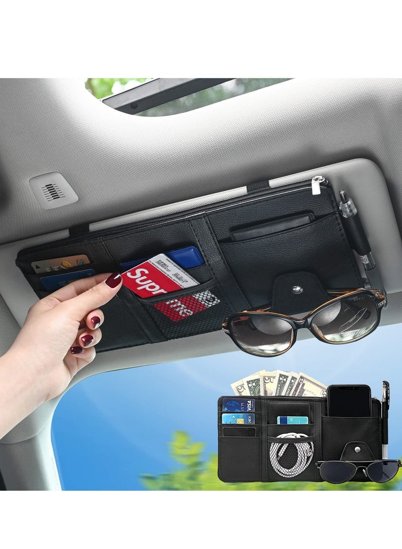 SYOSI Car Sun Visor Organizer, 2Pcs Auto Interior Accessories Pocket Organizer, Car Visor Storage Pouch Holder with Zipper Pocket for Car, Truck, SUV, Jeep, RV, Black  - Image 1