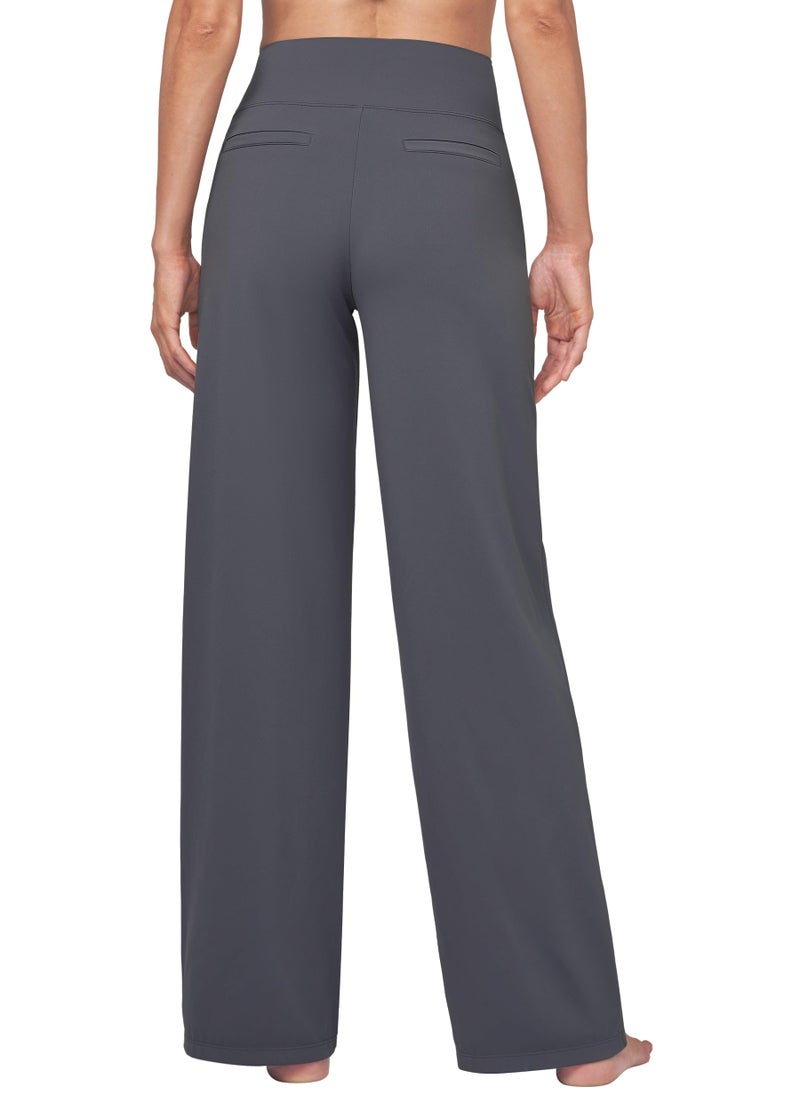Willit Women's Yoga Pants Wide Leg Dress Work Pants Stretch Casual Pants Slacks with Pockets High Waist 30" Gray XL - Image 3
