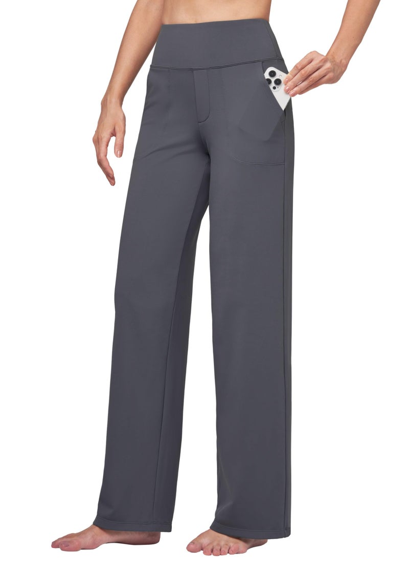 Willit Women's Yoga Pants Wide Leg Dress Work Pants Stretch Casual Pants Slacks with Pockets High Waist 30" Gray XL - Image 1