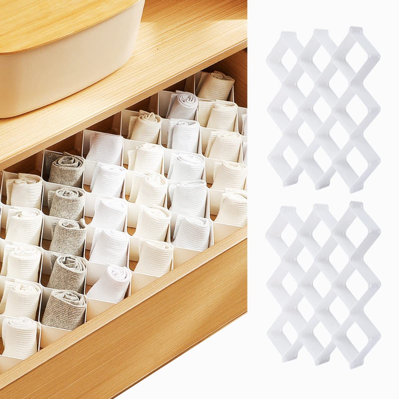 ROUFA Sock Drawer Organizer for Dresser Honeycomb Underwear Dividers for Women Panty Separator for Bras Socks Belt and Leggings 12pcsWhite
