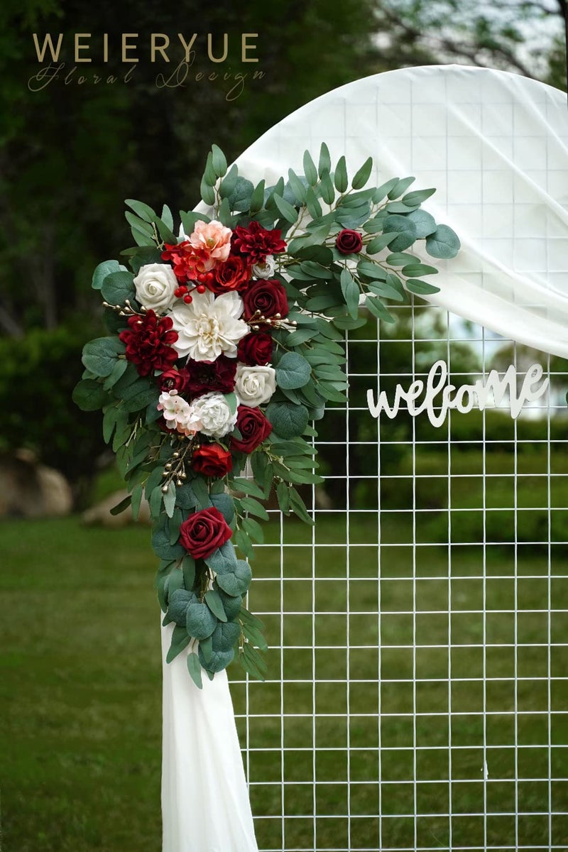 WEIERYUE Artificial Wedding Arch Flowers Kit(Pack of 3),2Pcs Artificial Flower Arch Decor,1Pcs Sheer Drape for Wedding Ceremony Arbor for WeddingCeremony (Burgundy Wedding) - Image 5