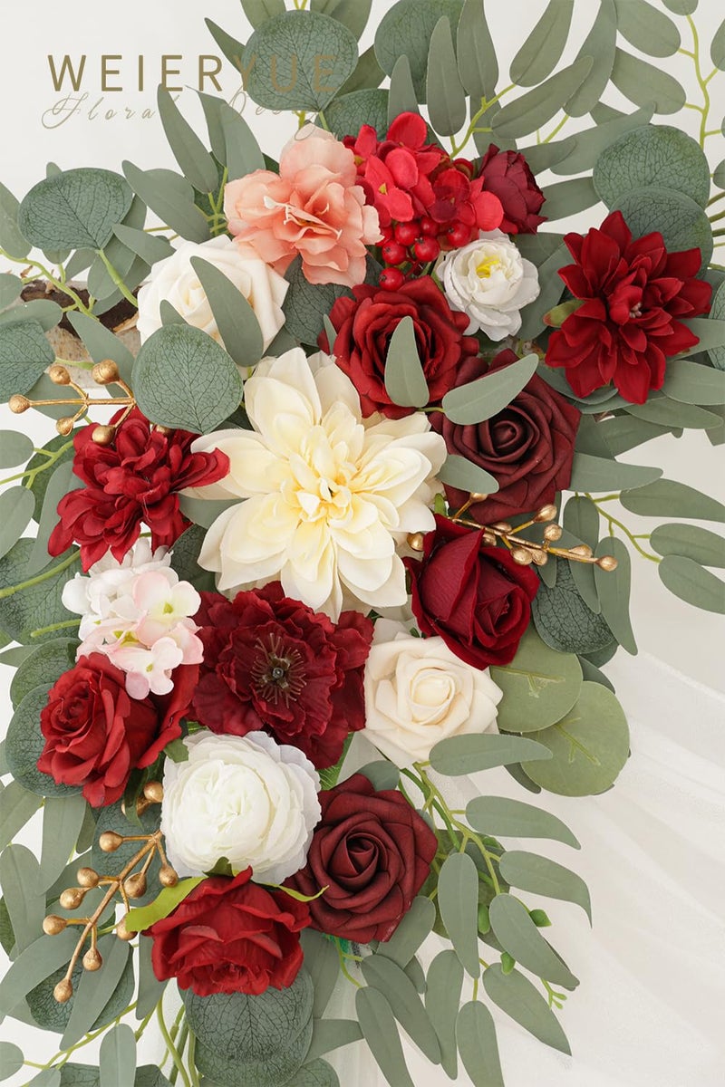 WEIERYUE Artificial Wedding Arch Flowers Kit(Pack of 3),2Pcs Artificial Flower Arch Decor,1Pcs Sheer Drape for Wedding Ceremony Arbor for WeddingCeremony (Burgundy Wedding) - Image 3