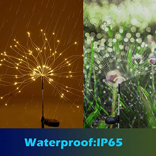 HELESIN Christmas Outdoor Garden Decorative Lights, Solar Firework Lights 105 LED Powered 35 Copper Wires, DIY Flowers Fireworks Stars for Walkway Pathway Backyard Christmas Party Decor (Warm White 2 Pack) - Image 4
