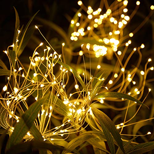 HELESIN Christmas Outdoor Garden Decorative Lights, Solar Firework Lights 105 LED Powered 35 Copper Wires, DIY Flowers Fireworks Stars for Walkway Pathway Backyard Christmas Party Decor (Warm White 2 Pack) - Image 3