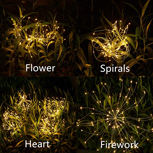 HELESIN Christmas Outdoor Garden Decorative Lights, Solar Firework Lights 105 LED Powered 35 Copper Wires, DIY Flowers Fireworks Stars for Walkway Pathway Backyard Christmas Party Decor (Warm White 2 Pack) - Image 2