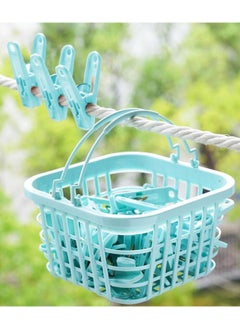 Kimaya 30 Clothes Pegs for Socks with Basket - Laundry Hook with Basket Windproof Clip for Underwear and Socks Clothes Dryer Clip Clothes Peg Clothes Hook Clip Size 5.2 x cm (Blue)  - Image 1