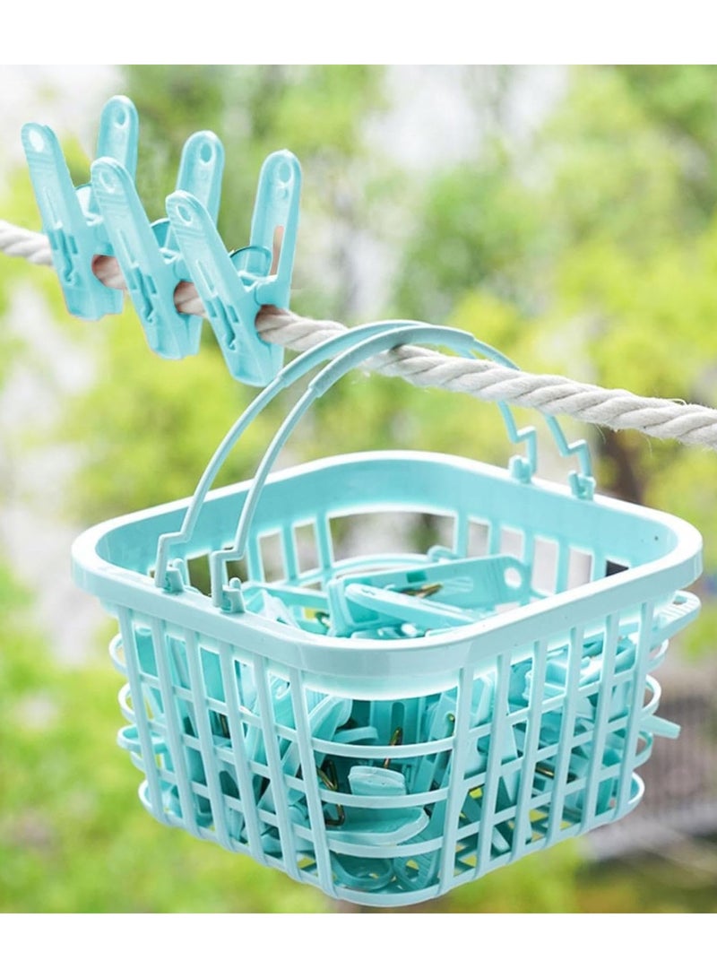 Kimaya 30 Clothes Pegs for Socks with Basket - Laundry Hook with Basket Windproof Clip for Underwear and Socks Clothes Dryer Clip Clothes Peg Clothes Hook Clip Size 5.2 x cm (Blue)  - Image 1