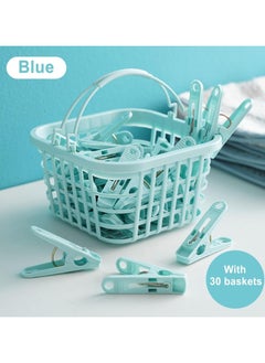 Kimaya 30 Clothes Pegs for Socks with Basket - Laundry Hook with Basket Windproof Clip for Underwear and Socks Clothes Dryer Clip Clothes Peg Clothes Hook Clip Size 5.2 x cm (Blue)  - Image 2
