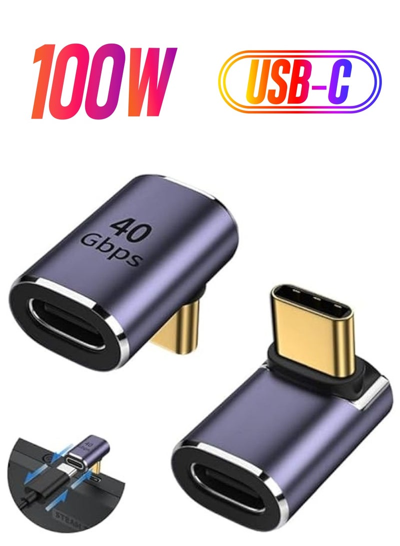 erorex 90 Degree USB-C Male to Female Adapter, 2 Pack Right Angle 100W Type-C Adapter Extender for Notebook Computers, Tablet and Mobile Phones  - Image 1