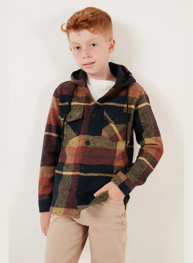 Lela Lela Hooded Double Pocket Plaid Winter Lumberjack Shirt Boy SHIRT CF24W81781