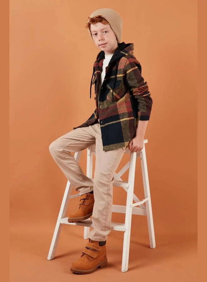 Lela Lela Hooded Double Pocket Plaid Winter Lumberjack Shirt Boy SHIRT CF24W81781