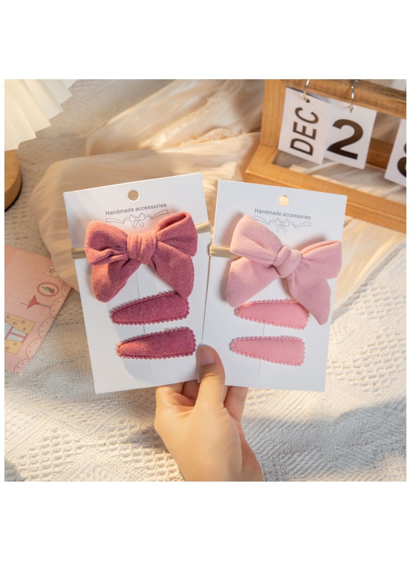 دىدانيالا طقم مشابك شعر فيونكة سارة مع ربطة شعر للبنات والأطفال - وردي داكن - Image 1