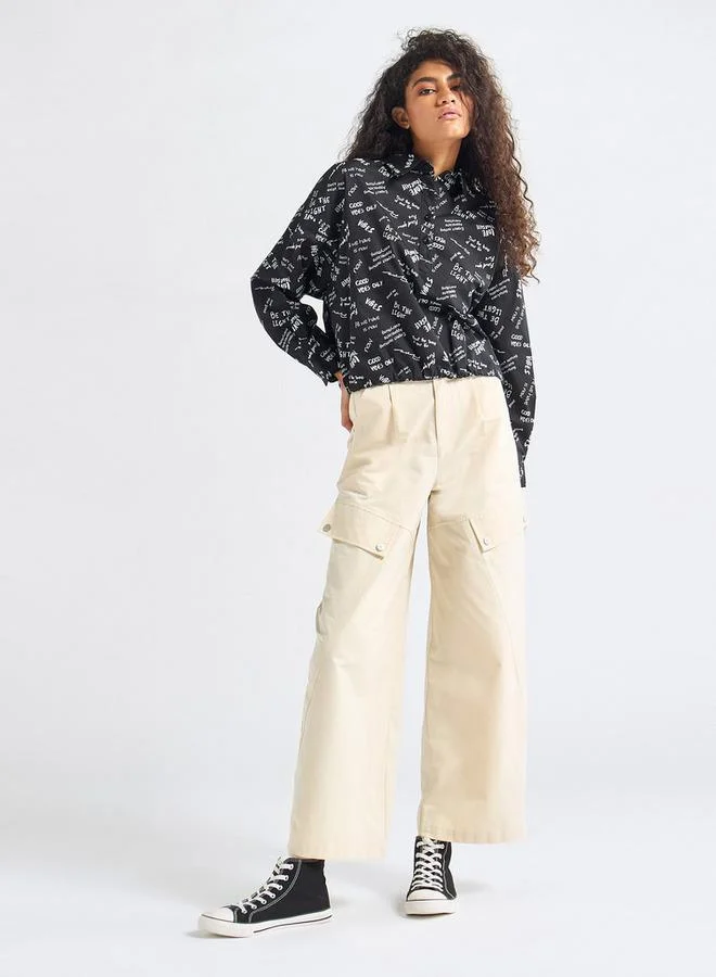 Splash FAV Printed Shirt with Collar and Long Sleeves