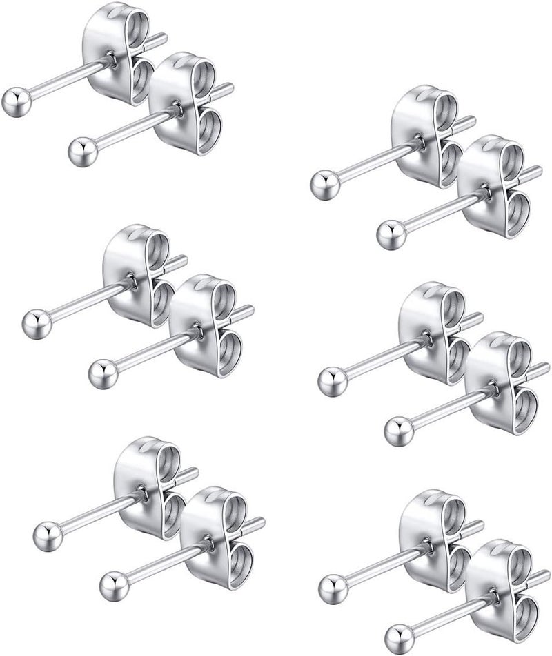 FOSIR 6 Pair Tiny Women 14K Gold Plated Ball Stud Earrings Surgical Stainless Steel Earrings Set, 2-6MM - Image 1