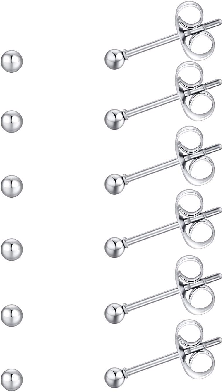 FOSIR 6 Pair Tiny Women 14K Gold Plated Ball Stud Earrings Surgical Stainless Steel Earrings Set, 2-6MM - Image 3