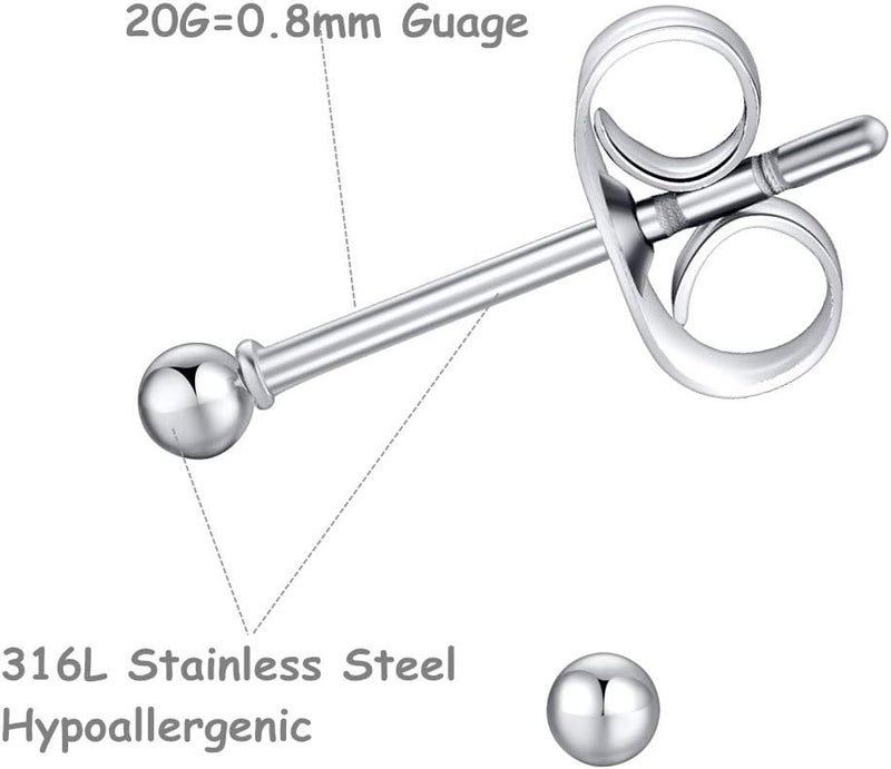 FOSIR 6 Pair Tiny Women 14K Gold Plated Ball Stud Earrings Surgical Stainless Steel Earrings Set, 2-6MM - Image 2