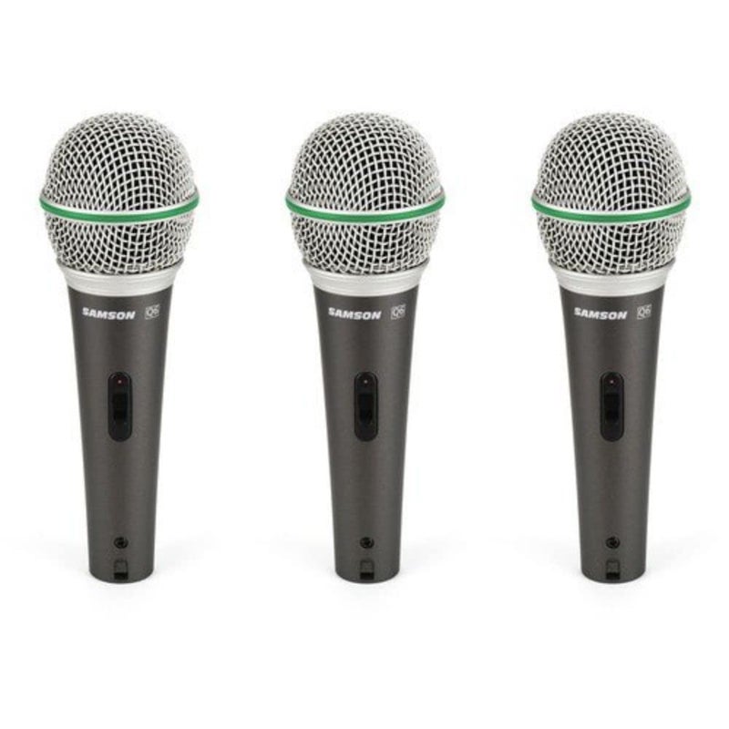 SAMSON Q6 3-Pack Dynamic Vocal Cardioid Handheld Microphones+Mic Clips+Foam Case - Image 1