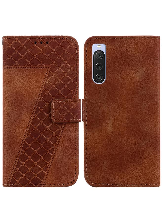 The Bros Case For Sony Xperia 10 V 7-shaped Embossed Leather Phone Case