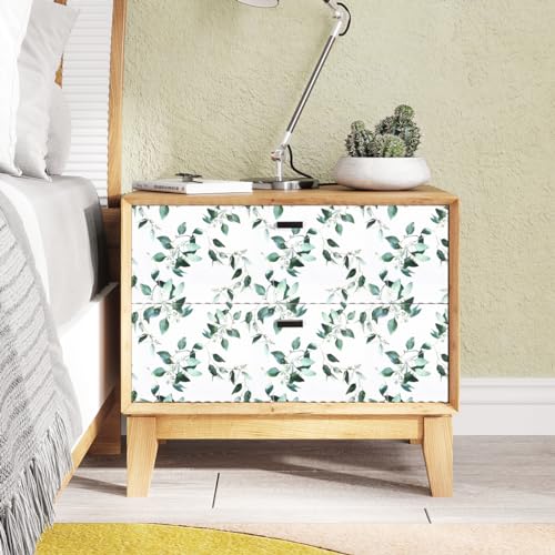 Erfoni Green and White Leaf Peel and Stick Wallpaper Floral Contact Paper for Livingroom17.7inch x 393.7inch Eucalyptus Wallpaper Peel and Stick Vintage Flower Decorative Removable Wall Paper Vinyl - Image 3