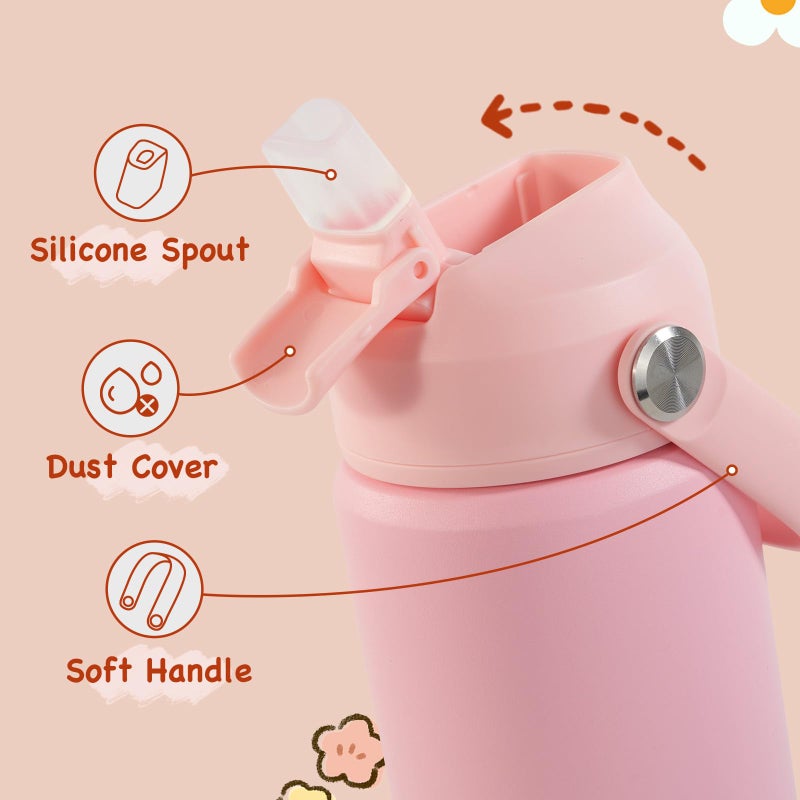Kerilyn 12oz Kids Water Bottle, Stainless Steel Insulated Water Bottle for Kids, Toddler Cup With Straws Leak-proof, Toddler Water Bottles for School Boys Girls, BPA Free, Pink - Image 3
