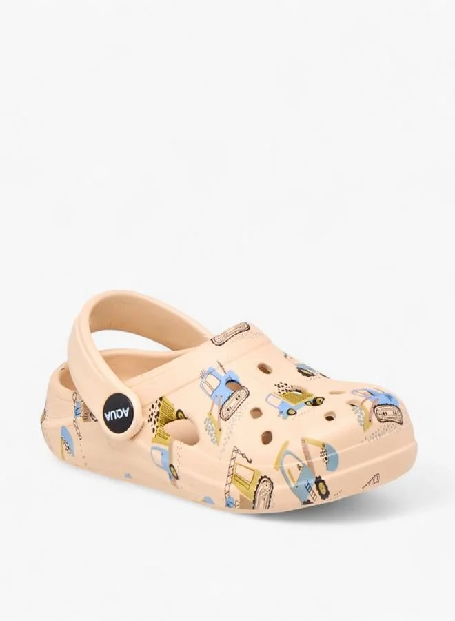 Aqua Boys Vehicle Print Clogs