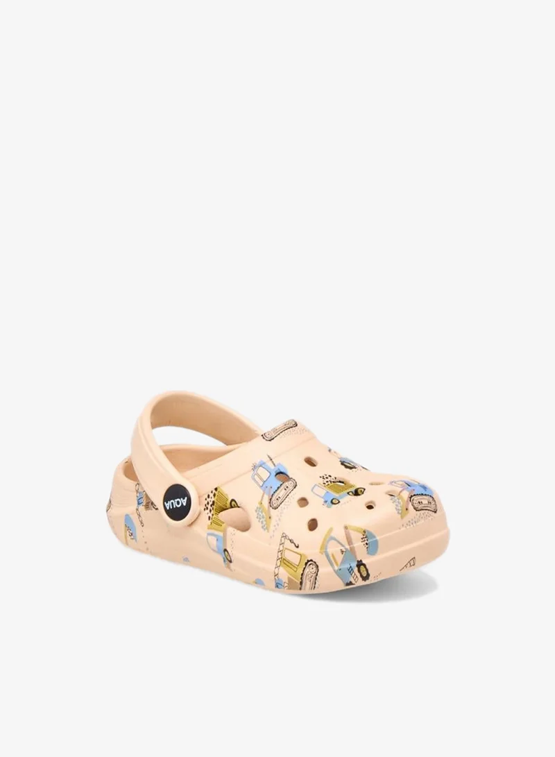 Aqua Boys Vehicle Print Clogs