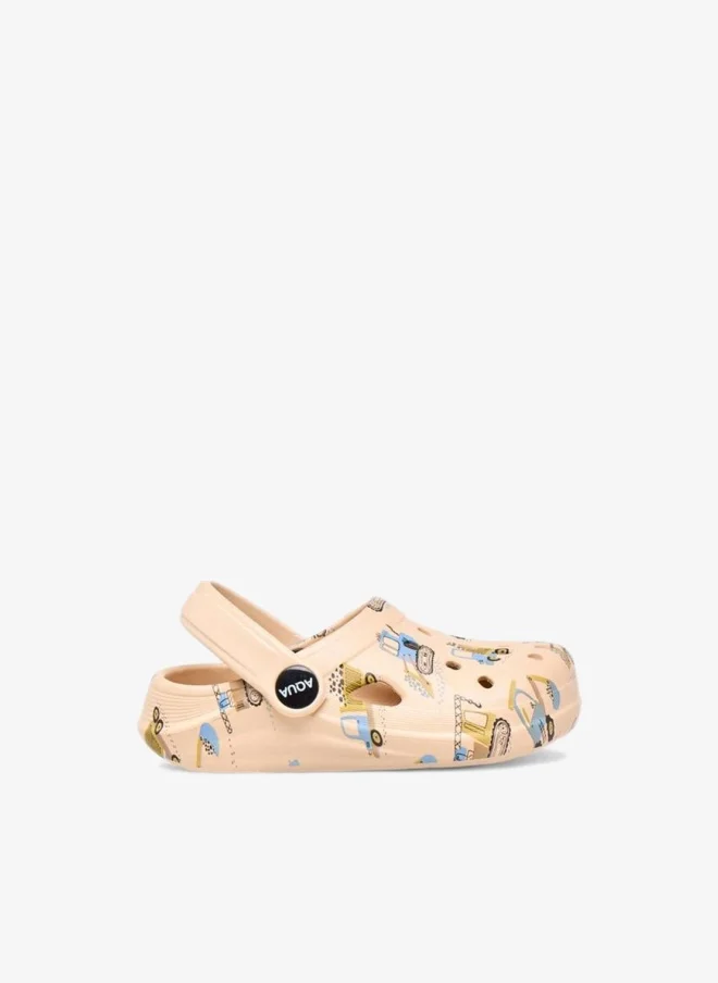 Aqua Boys Vehicle Print Clogs