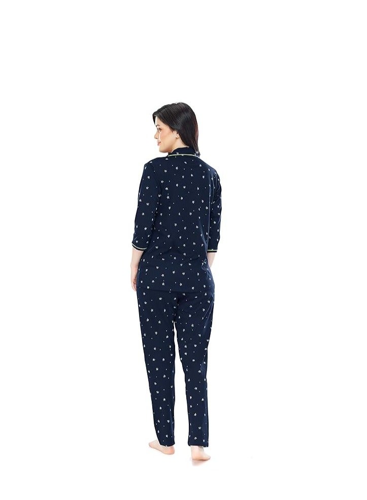 Accessorize Kingdom Women's Cotton Star & Dot Printed Night Suit Set of Shirt & Pajama Set  - Image 3