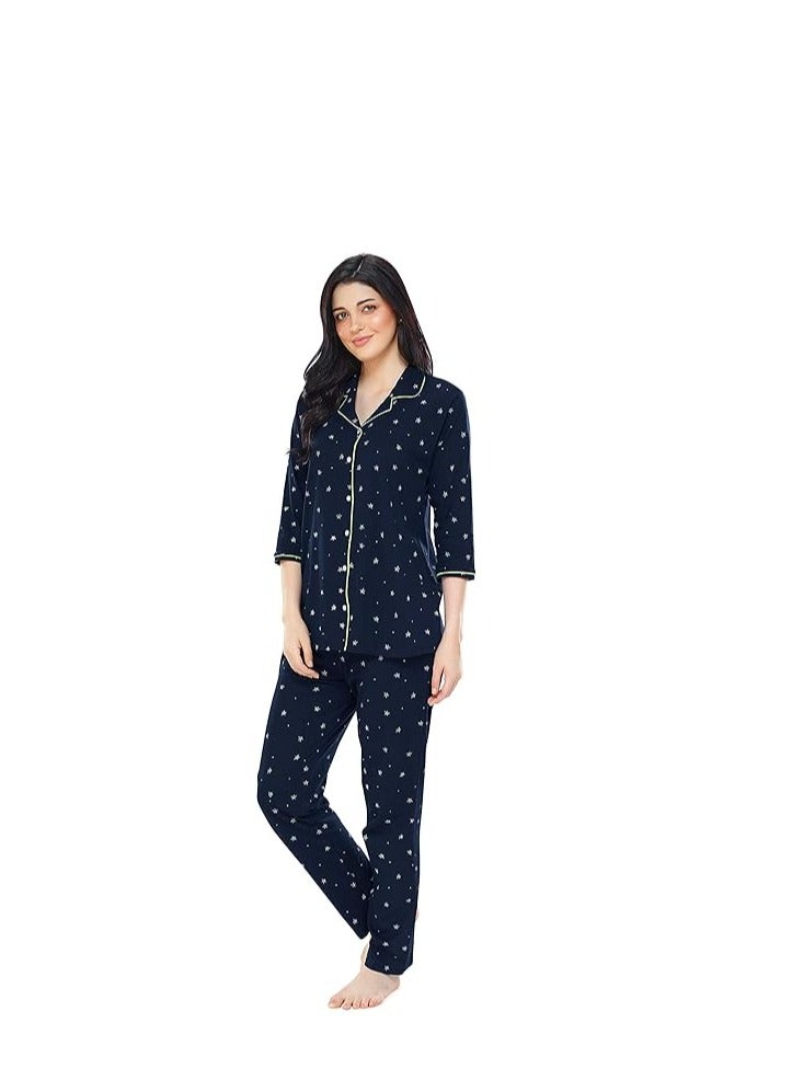 Accessorize Kingdom Women's Cotton Star & Dot Printed Night Suit Set of Shirt & Pajama Set  - Image 4