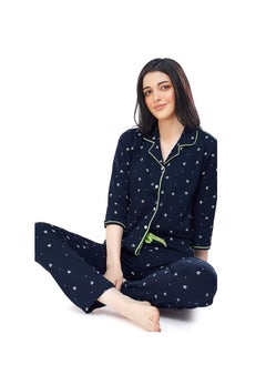 مملكة الإكسسوارات طقم نوم نسائي قطني مطبوع عليه نجوم ونقاط مكون من قميص وبيجامة  - Image 5