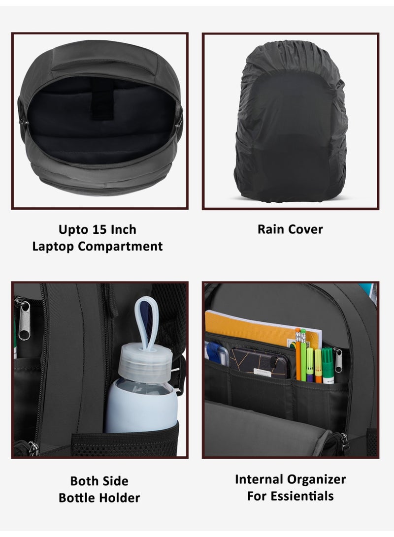 لافي حقيبة ظهر لافي سبورت أطلس  لتر متوافقة مع اللابتوب وغطاء مطر أسودرمادي - Image 4