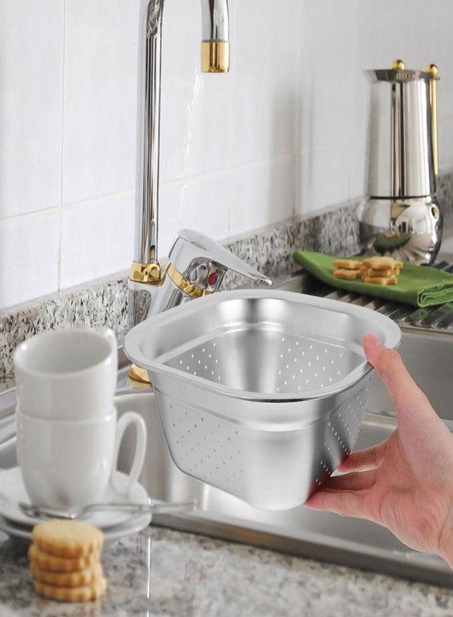 Vosarea Stainless Steel Colander Metal Colander Strainer Square Large Capacity Fruit Basin Kitchen Washing Vegetables Drainer for Drain Pasta Rice Serve - Image 3