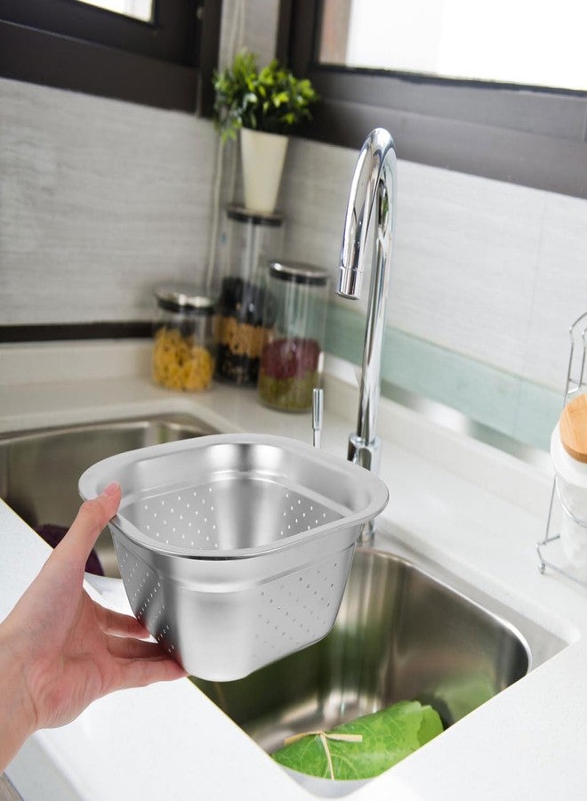 Vosarea Stainless Steel Colander Metal Colander Strainer Square Large Capacity Fruit Basin Kitchen Washing Vegetables Drainer for Drain Pasta Rice Serve - Image 4