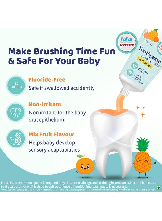 Chicco Toothpaste For Kids (1Y-6Y), Mix Fruit Flavour, 50G | Fluoride-Free | Removes Plaque, Helps Prevent Cavities - Image 2