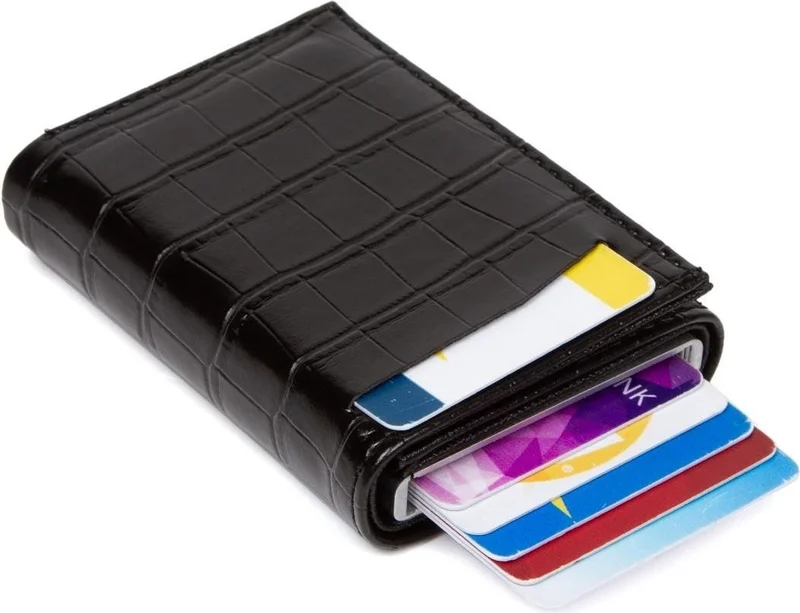 Newish Polo Newishpolo Crocodile Printed Automatic Card Holder Wallet Black