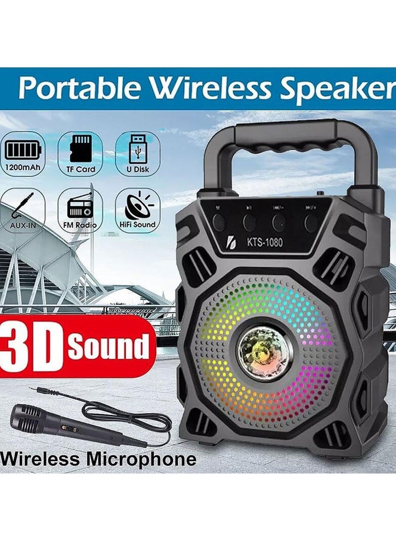 كي تي اس مكبر صوت بلوتوث لاسلكي محمول KTS-1080 يدعم بطاقة SD و Pend rive و FM والميكروفون - Image 3