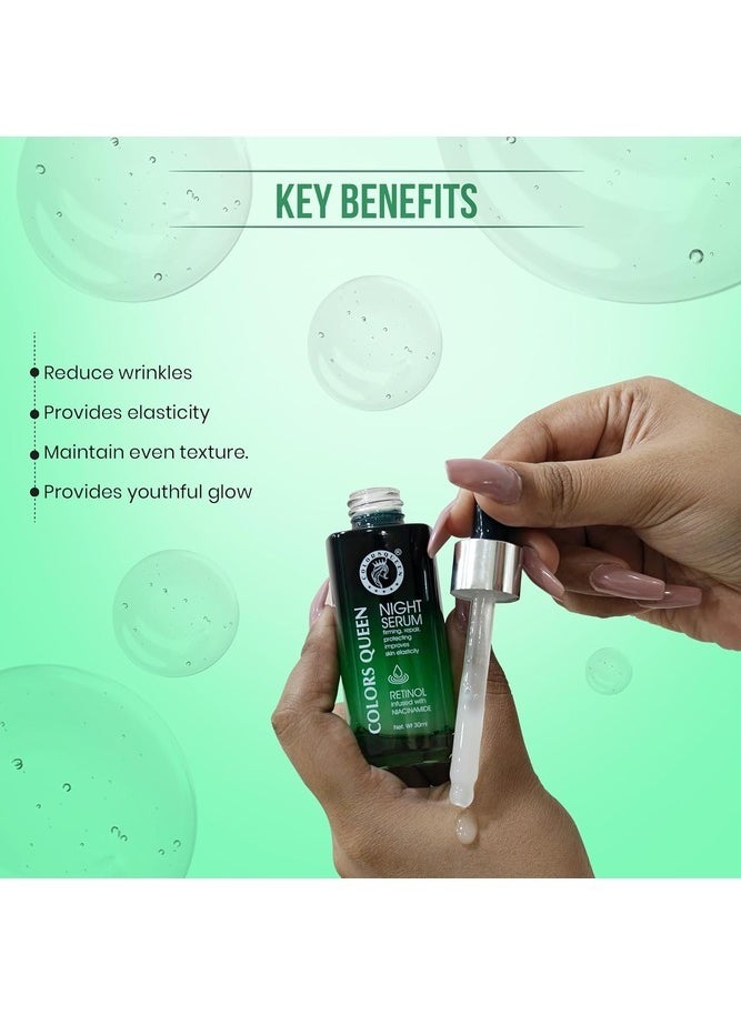 COLORS QUEEN Retinol Night Serum – 30ml | Reduce Fine Lines & Wrinkle, Anti-Ageing Night Face Serum | Niacinamide Face Serum for Younger Looking Skin  - Image 2
