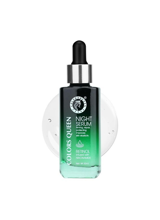 COLORS QUEEN Retinol Night Serum – 30ml | Reduce Fine Lines & Wrinkle, Anti-Ageing Night Face Serum | Niacinamide Face Serum for Younger Looking Skin  - Image 1