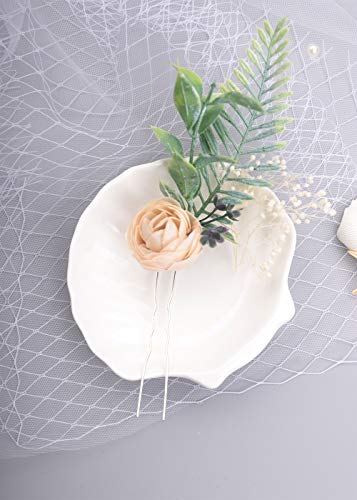 Aimimier Bridal Flower Hair Pins Handmade Rustic Wedding Hair Piece Eucalyptus Cream Bud Ivory Gypsophila Bridesmaid Hair Accessories - Image 2