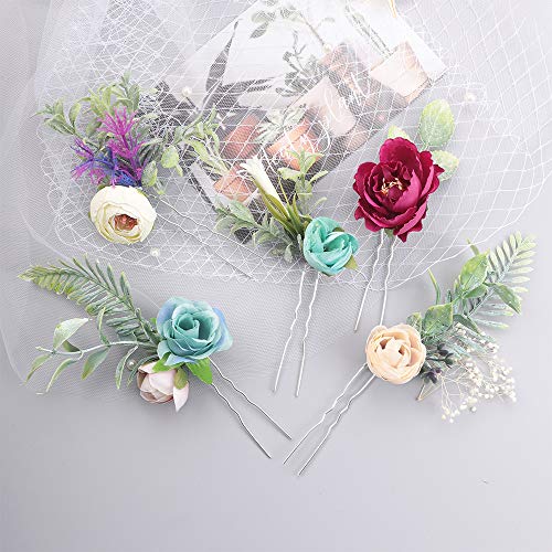 Aimimier Bridal Flower Hair Pins Handmade Rustic Wedding Hair Piece Eucalyptus Cream Bud Ivory Gypsophila Bridesmaid Hair Accessories - Image 5