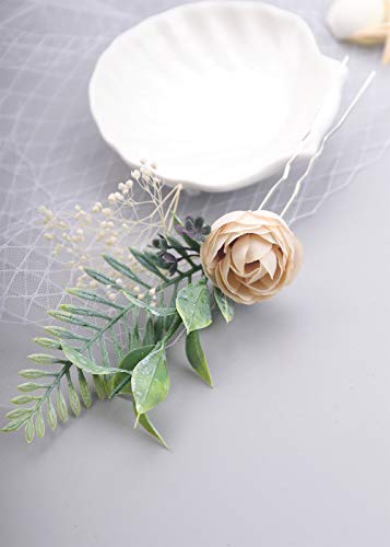 Aimimier Bridal Flower Hair Pins Handmade Rustic Wedding Hair Piece Eucalyptus Cream Bud Ivory Gypsophila Bridesmaid Hair Accessories - Image 3