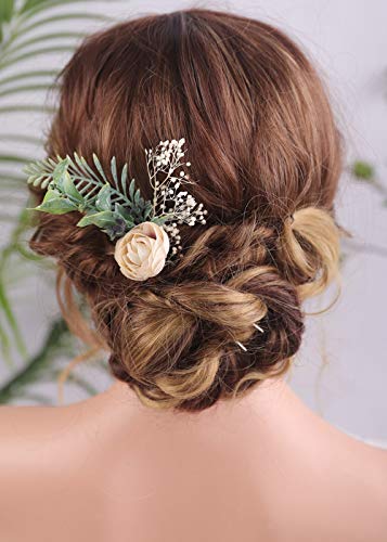 Aimimier Bridal Flower Hair Pins Handmade Rustic Wedding Hair Piece Eucalyptus Cream Bud Ivory Gypsophila Bridesmaid Hair Accessories - Image 1