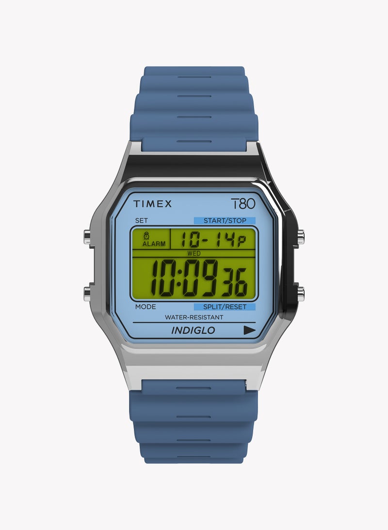 Timex 80 Silver Tone Blue lens and Resin Strap TW2W43900 Unisex Watch - Image 1