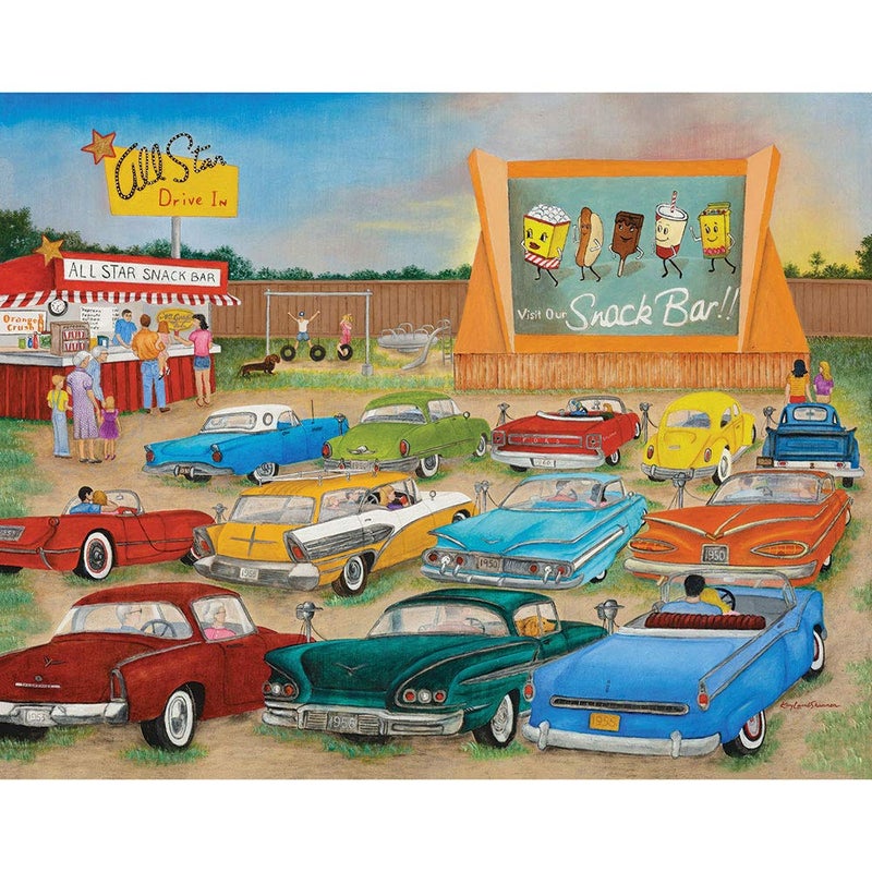 بيتس آند بيسيز قطع وقطع - 500 قطعة بانورامزو للألغاز للبالغين - Drive Inn - ألغاز Americana Classic Jigsaw للفنان Kay Lamb Shannon أكمل حجم اللغز: 18 "× 24" - Image 1