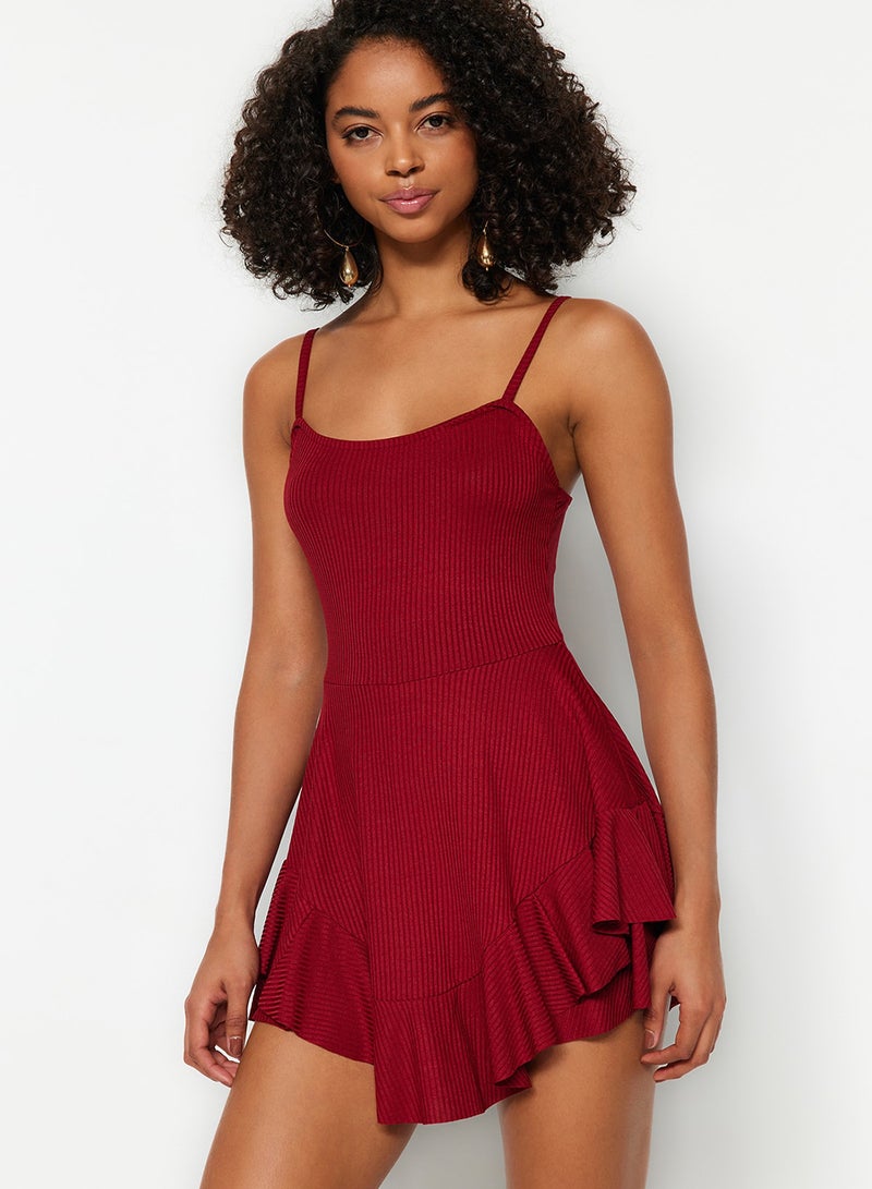 trendyol Mini Knitted Jumpsuit with Red Straps and Flounces Shorts TWOSS23TU00044 - Image 3
