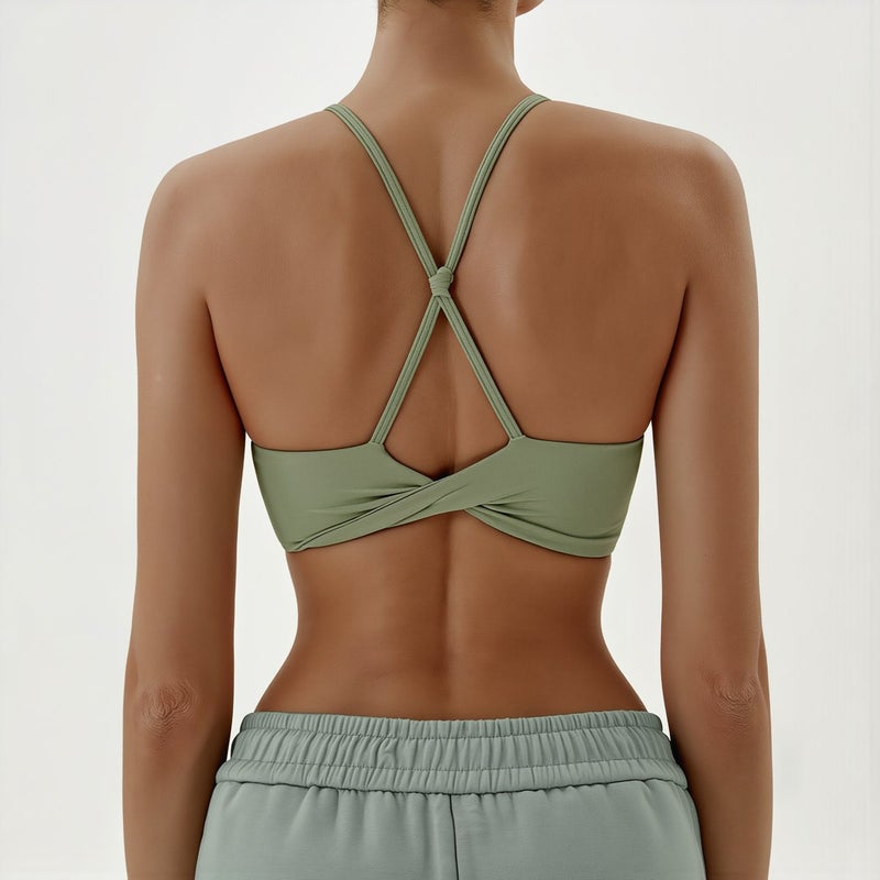 Sport Bras for Women Soft Nylon Twist Front Breathable Yoga Bra Black S - Image 5