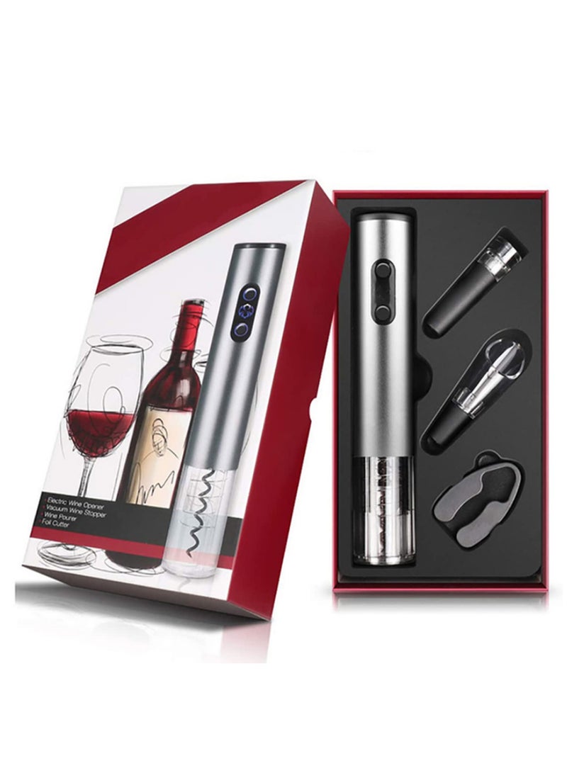 4Pcs Electric Wine Opener Set with Foil Cutter Wine Stopper and Pourer Rechargeable Automatic Corkscrew with LED Light Display for Easy Opening and Serving  - Image 1