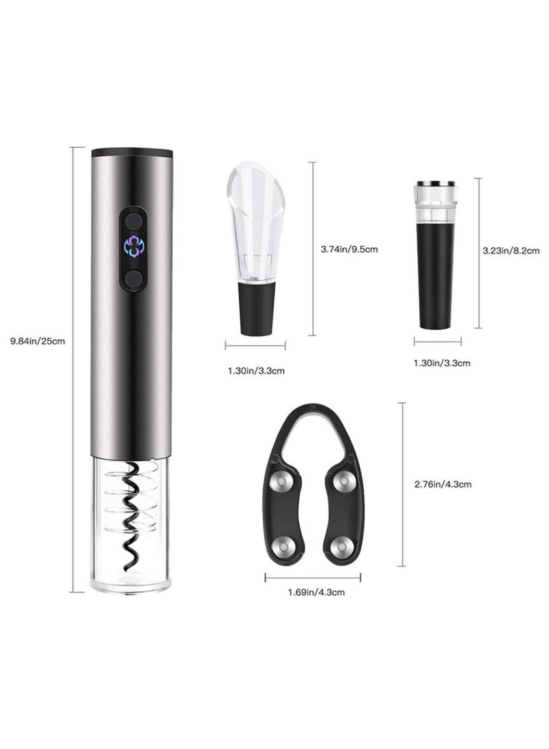 4Pcs Electric Wine Opener Set with Foil Cutter Wine Stopper and Pourer Rechargeable Automatic Corkscrew with LED Light Display for Easy Opening and Serving  - Image 2